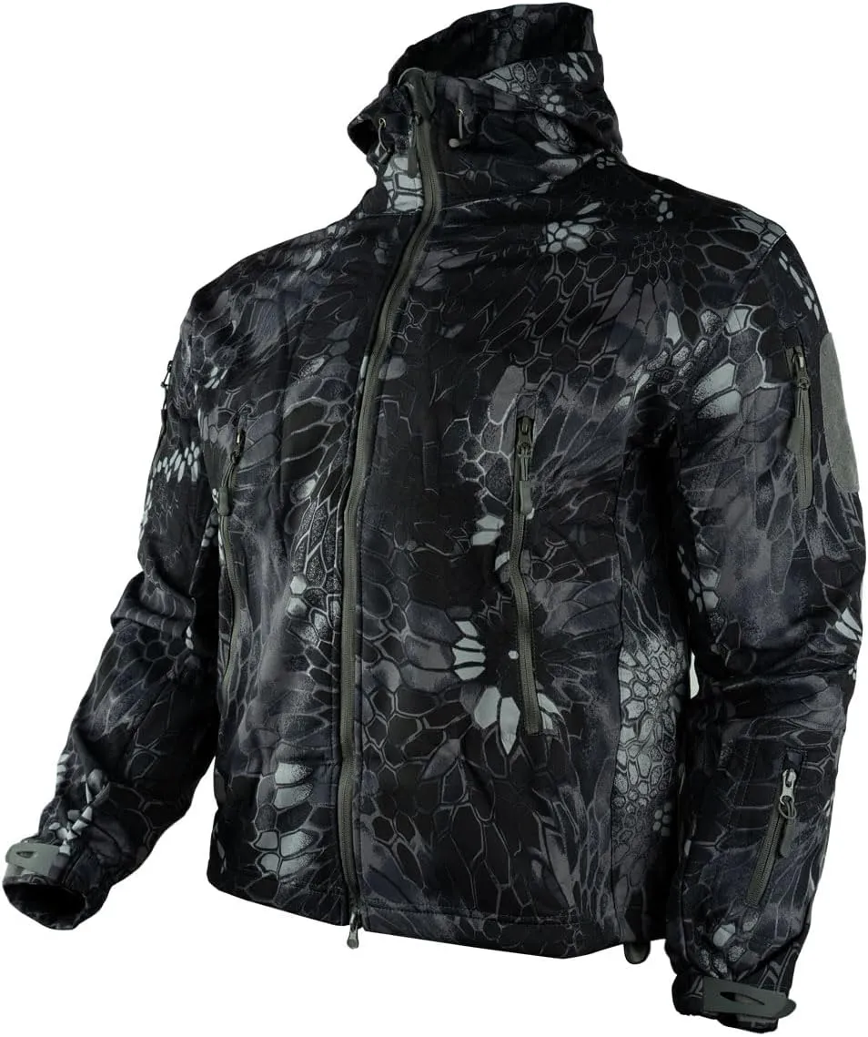 HARGLESMAN Men's Outdoor Waterproof Soft Shell Hooded Fleece Military Functional Jacket