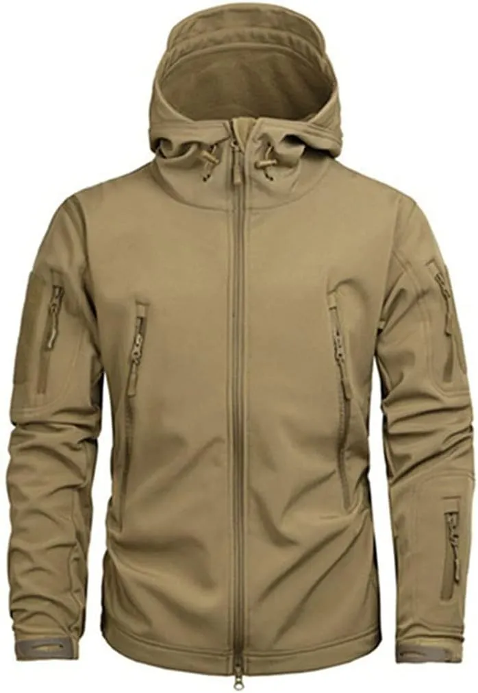 HARGLESMAN Men's Outdoor Waterproof Soft Shell Hooded Fleece Military Functional Jacket