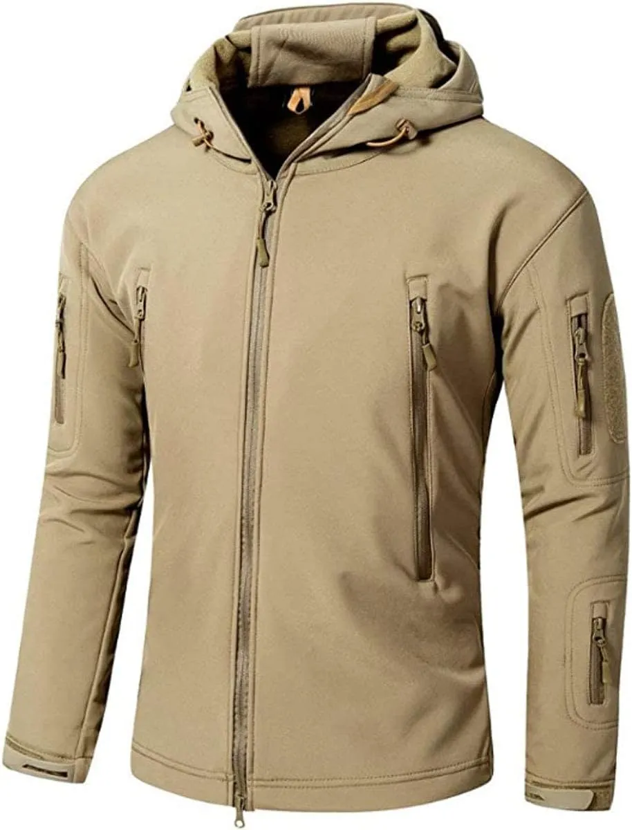HARGLESMAN Men's Outdoor Waterproof Soft Shell Hooded Fleece Military Functional Jacket