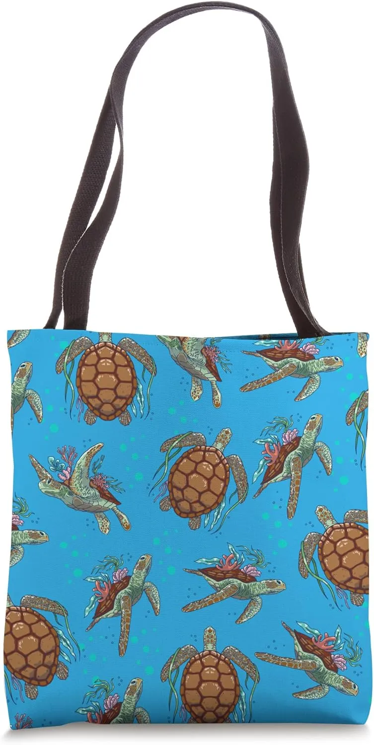 Hawaii Blue Sea Ocean Summer Coral Reefs Underwater Turtle Tote Bag