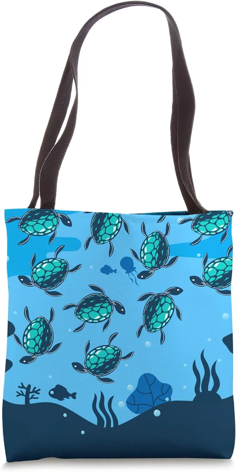Hawaii Blue Sea Ocean Summer Coral Reefs Underwater Turtle Tote Bag