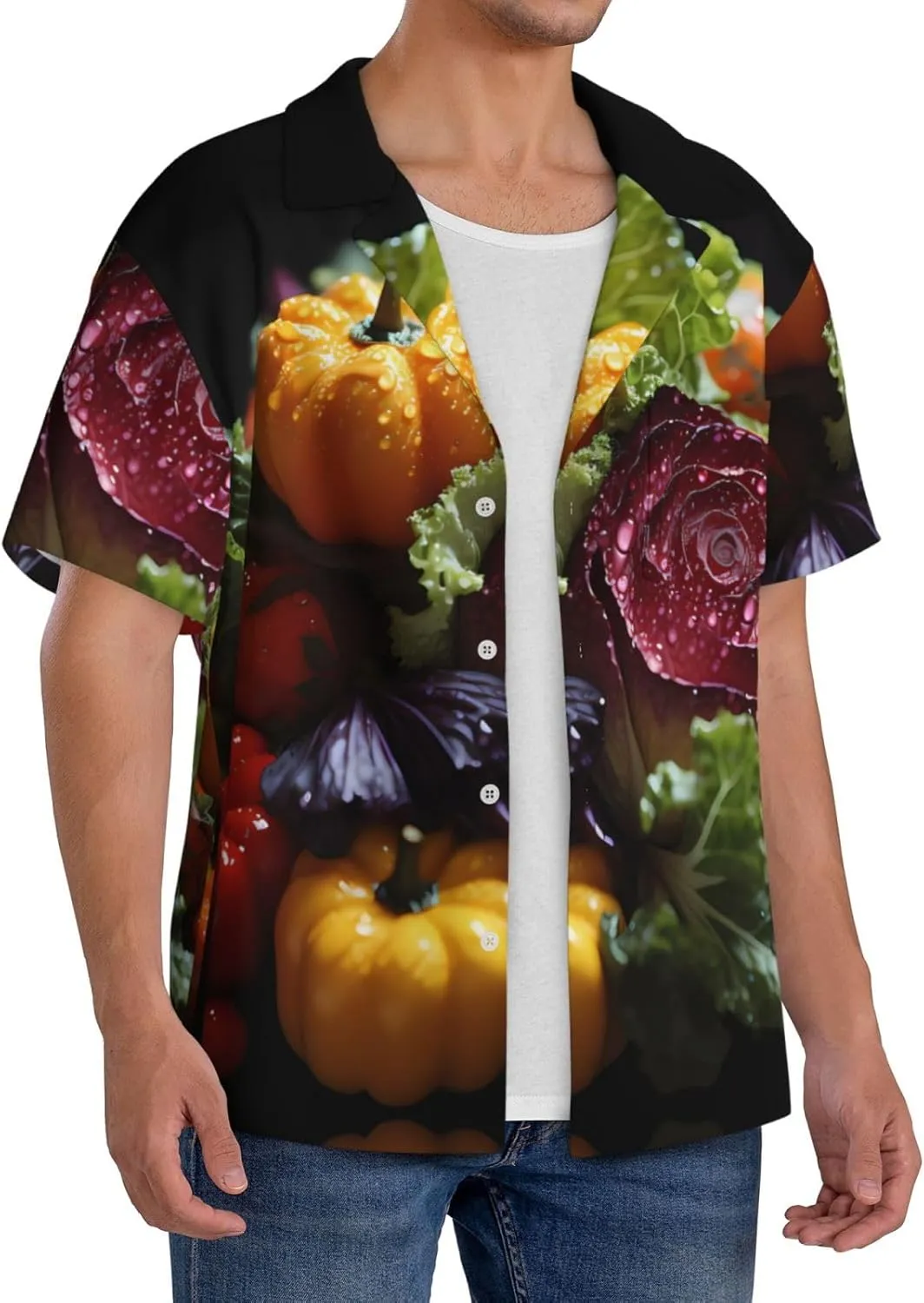 Hawaiian Shirt for Men - Summer Button Up Shirt Short Sleeve Fresh Cabbage Print Beach Casual Shirt (M-4XXL)