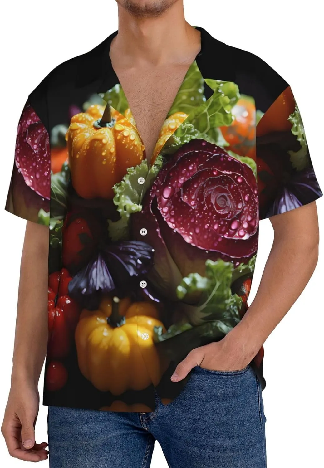 Hawaiian Shirt for Men - Summer Button Up Shirt Short Sleeve Fresh Cabbage Print Beach Casual Shirt (M-4XXL)
