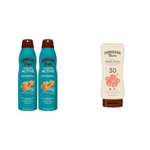 Hawaiian Tropic Everyday Active Spray SPF 50 Twin Pack and Sheer Touch Ultra Radiance Lotion SPF 30