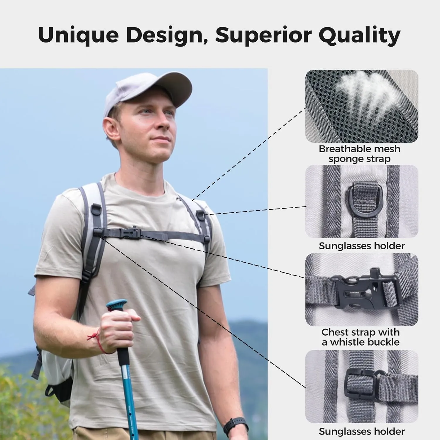 Hiking Backpack,40L Travel Backpacks for Men Women,Water Resistant Ultra Lightweight Foldable Packable Camping Daypack,Black White