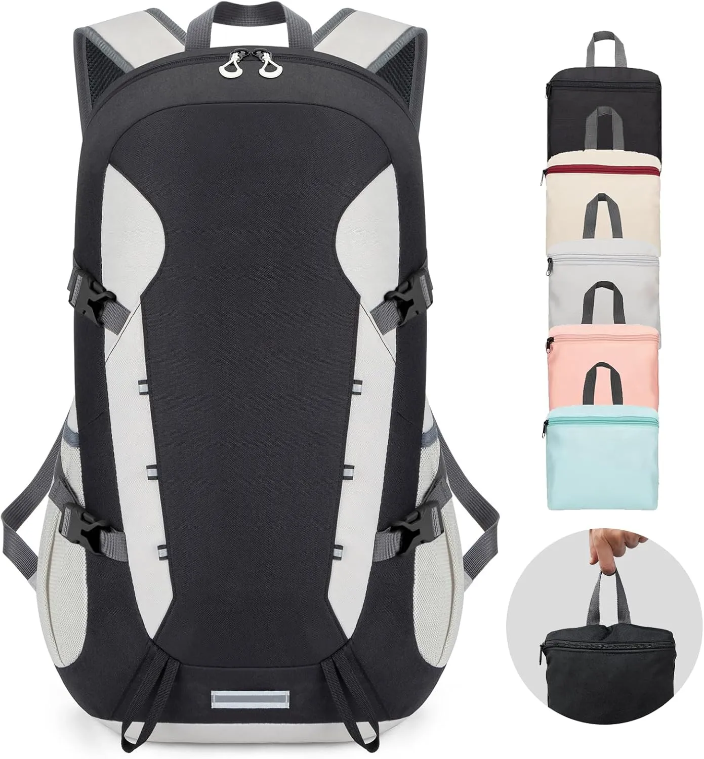 Hiking Backpack,40L Travel Backpacks for Men Women,Water Resistant Ultra Lightweight Foldable Packable Camping Daypack,Black White