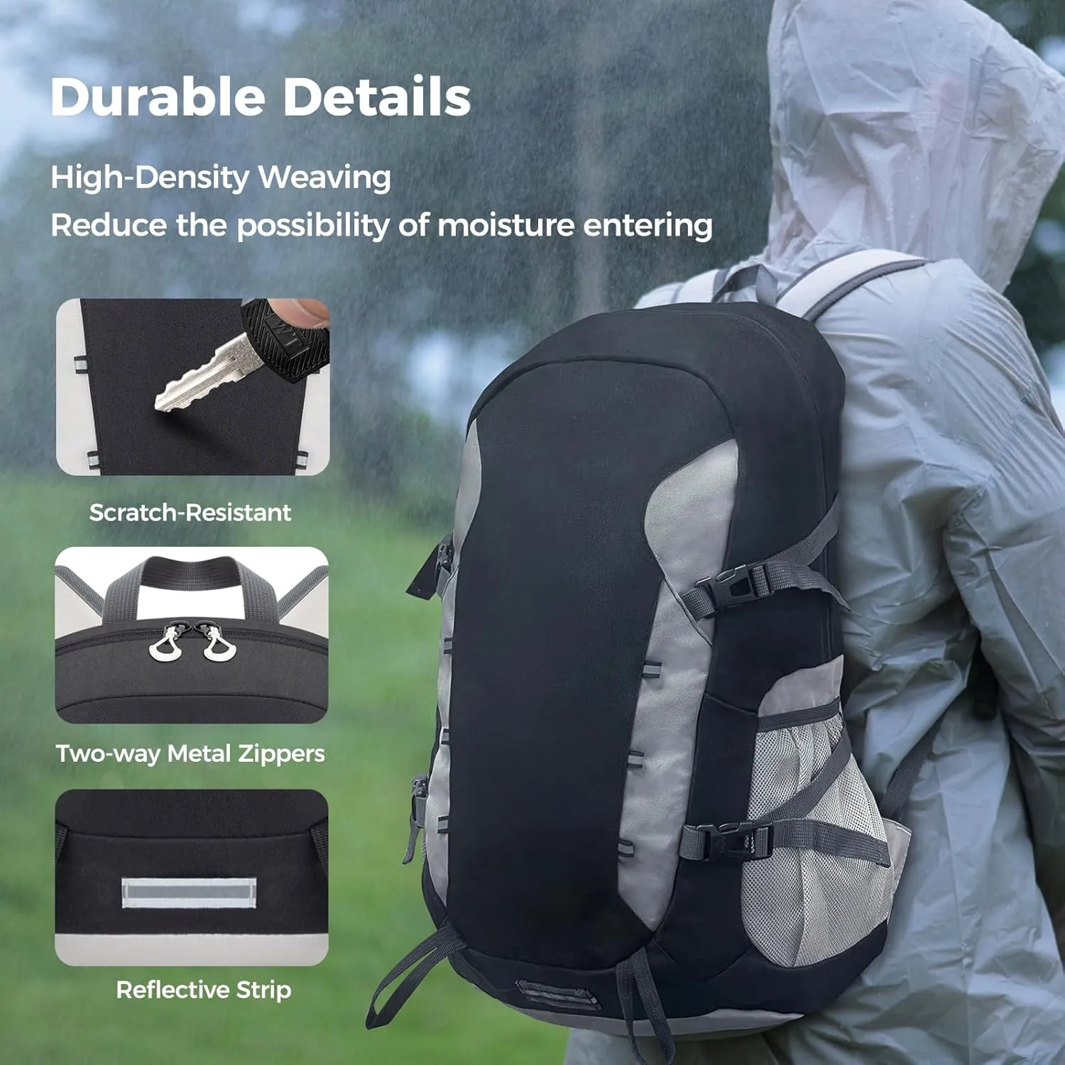 Hiking Backpack,40L Travel Backpacks for Men Women,Water Resistant Ultra Lightweight Foldable Packable Camping Daypack,Black White