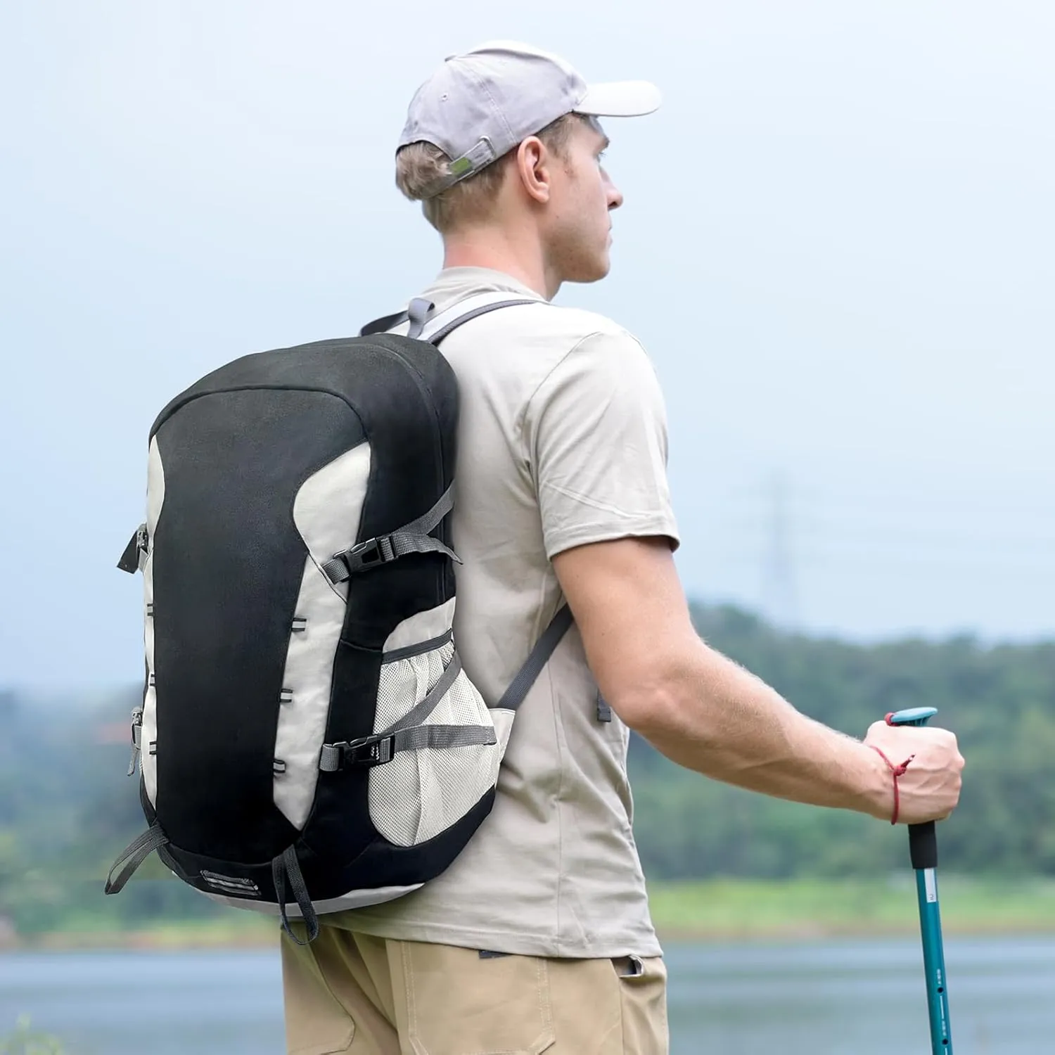 Hiking Backpack,40L Travel Backpacks for Men Women,Water Resistant Ultra Lightweight Foldable Packable Camping Daypack,Black White