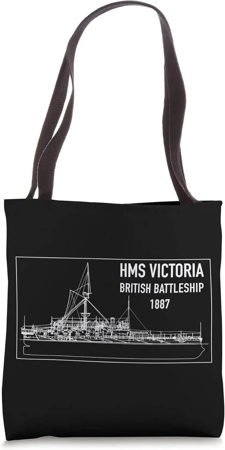 HMS Victoria British 1887 Battleship Blueprint Tote Bag