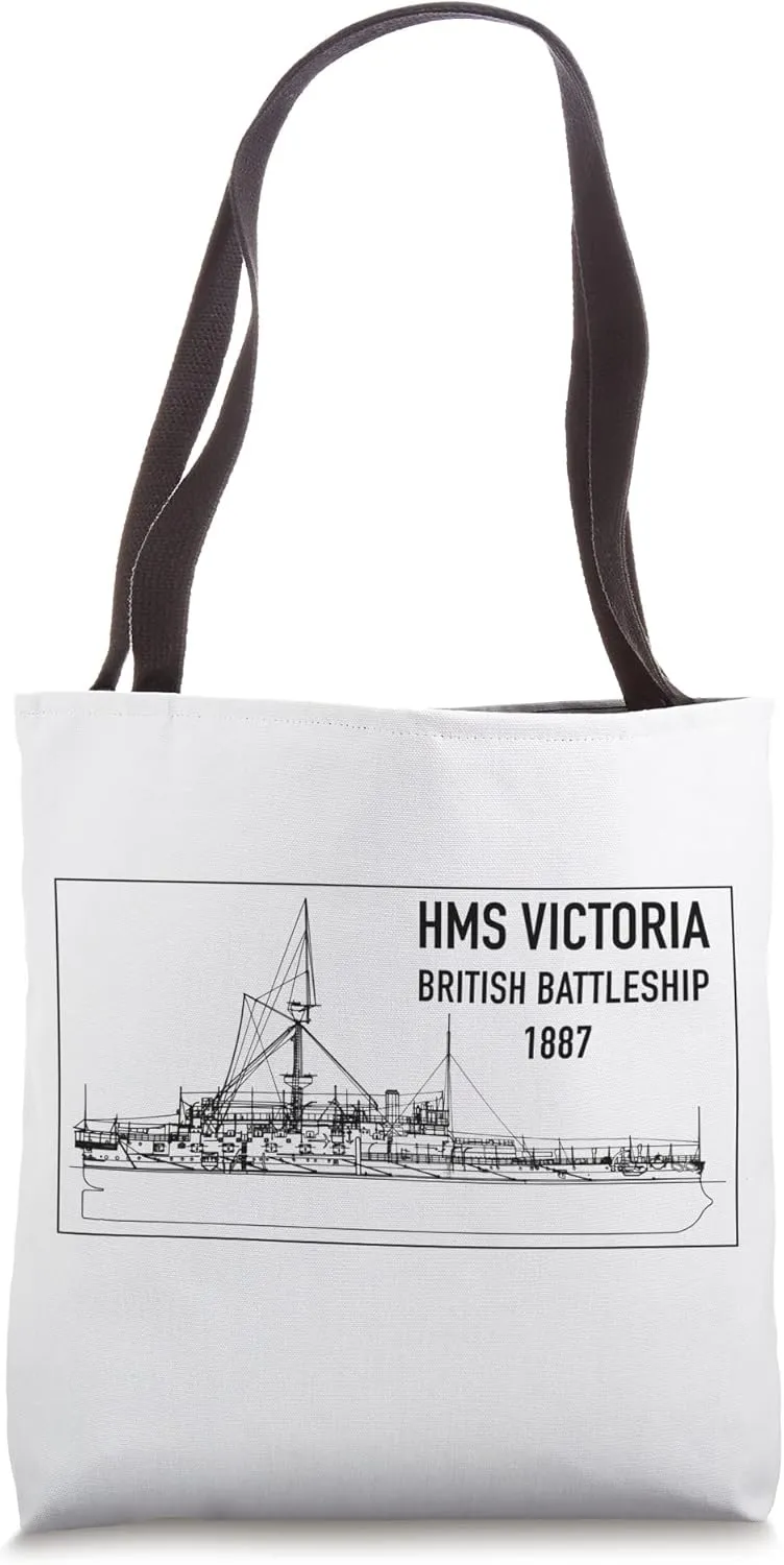 HMS Victoria British 1887 Battleship Blueprint Tote Bag