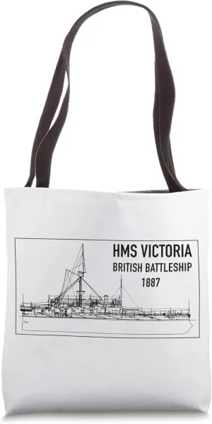 HMS Victoria British 1887 Battleship Blueprint Tote Bag