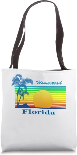 Homestead Florida Retro Tropical Beach Sunset Tote Bag