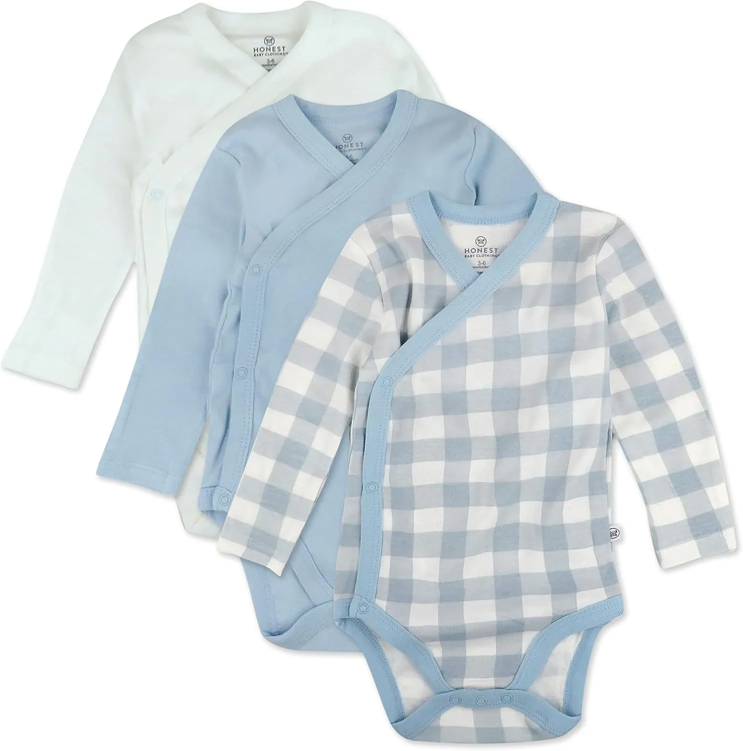 HonestBaby Baby Long Sleeve Side-Snap Organic Cotton Kimono Bodysuits (3 Pack)
