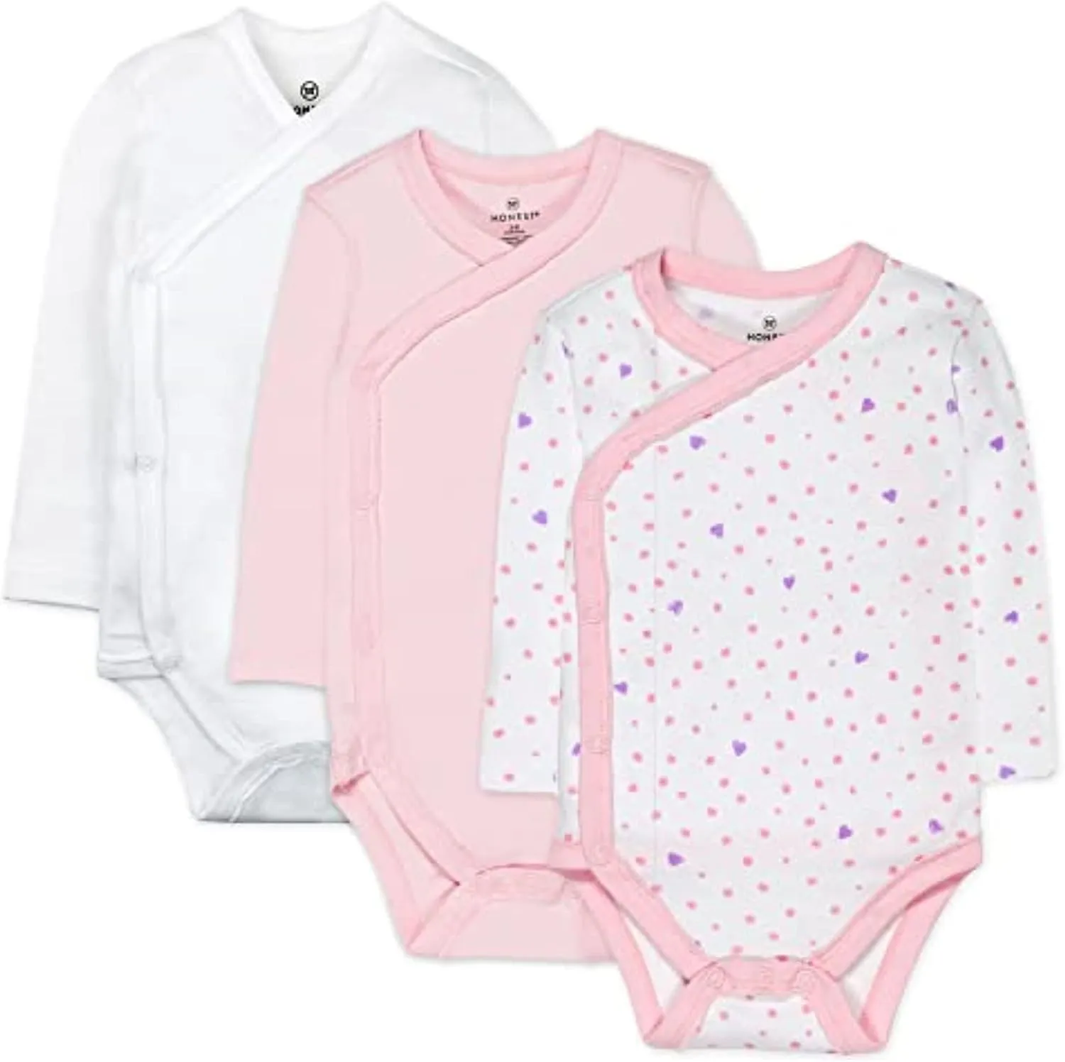 HonestBaby Baby Long Sleeve Side-Snap Organic Cotton Kimono Bodysuits (3 Pack)