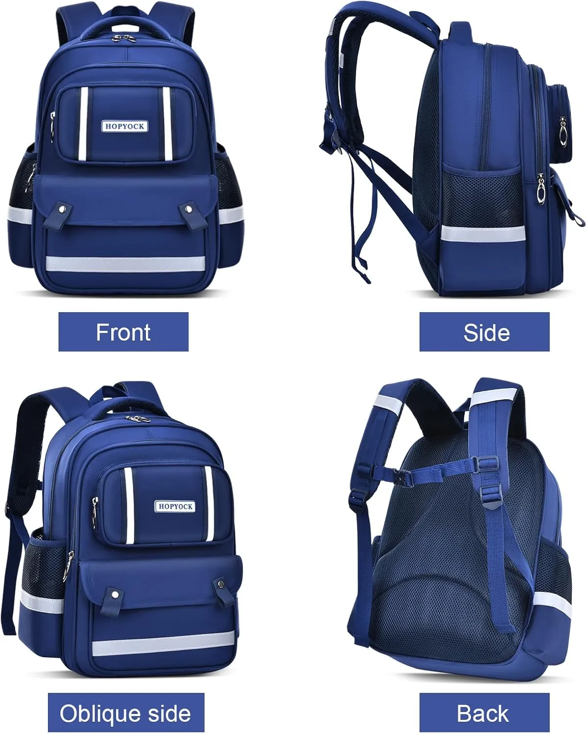 HOPYOCK-School Bags for Boys and Girls,Multi-Pocket Unisex Elementary School Backpack with Reflective Design,Kids Backpacks Fit for 4-12 Years Old