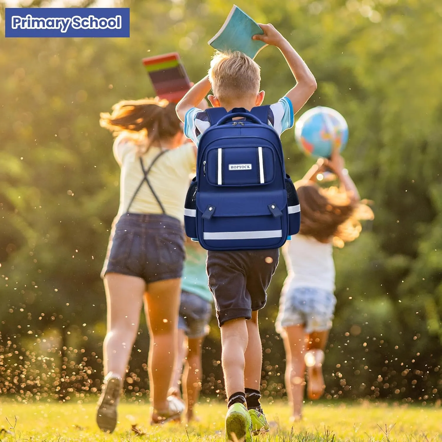 HOPYOCK-School Bags for Boys and Girls,Multi-Pocket Unisex Elementary School Backpack with Reflective Design,Kids Backpacks Fit for 4-12 Years Old