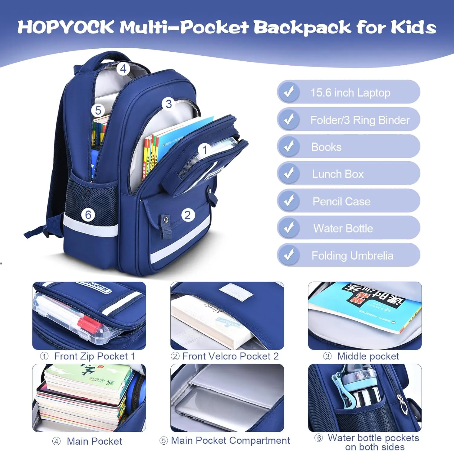 HOPYOCK-School Bags for Boys and Girls,Multi-Pocket Unisex Elementary School Backpack with Reflective Design,Kids Backpacks Fit for 4-12 Years Old