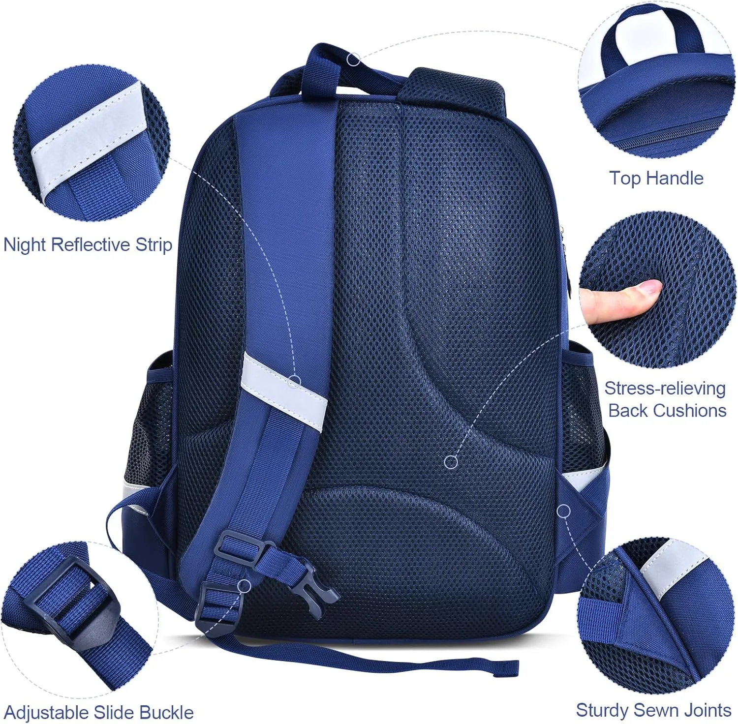 HOPYOCK-School Bags for Boys and Girls,Multi-Pocket Unisex Elementary School Backpack with Reflective Design,Kids Backpacks Fit for 4-12 Years Old