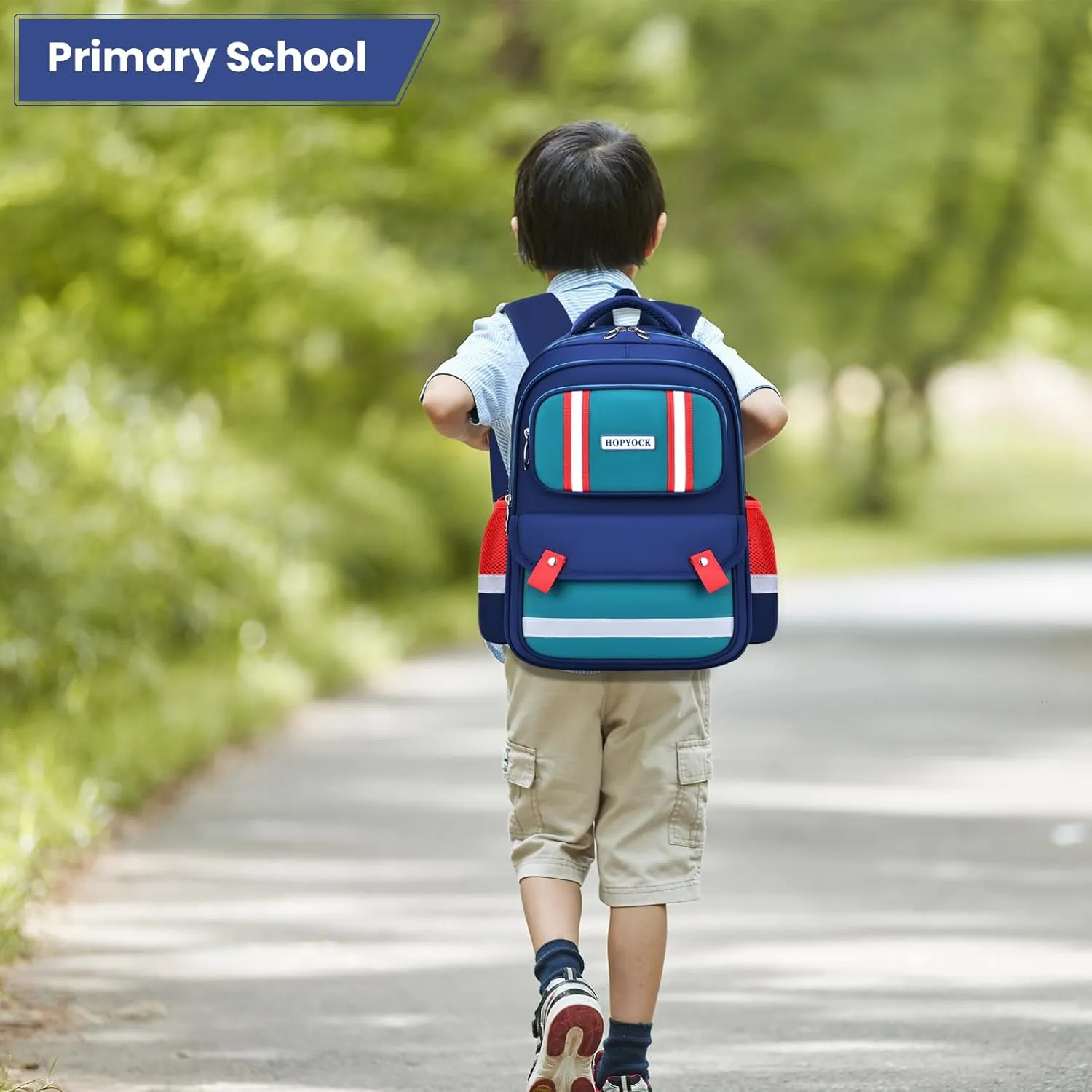 HOPYOCK-School Bags for Boys Girls Kids,Multi-Pocket Unisex Children Backpacks with Night Reflection Primary School Backpack