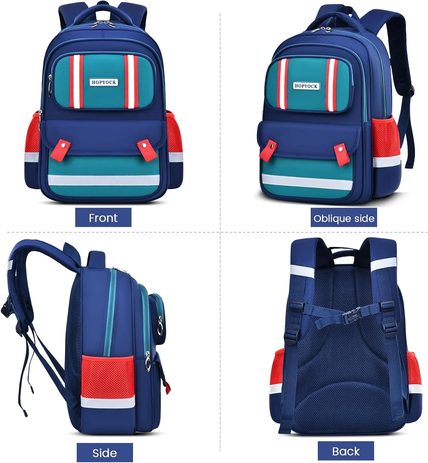 HOPYOCK-School Bags for Boys Girls Kids,Multi-Pocket Unisex Children Backpacks with Night Reflection Primary School Backpack