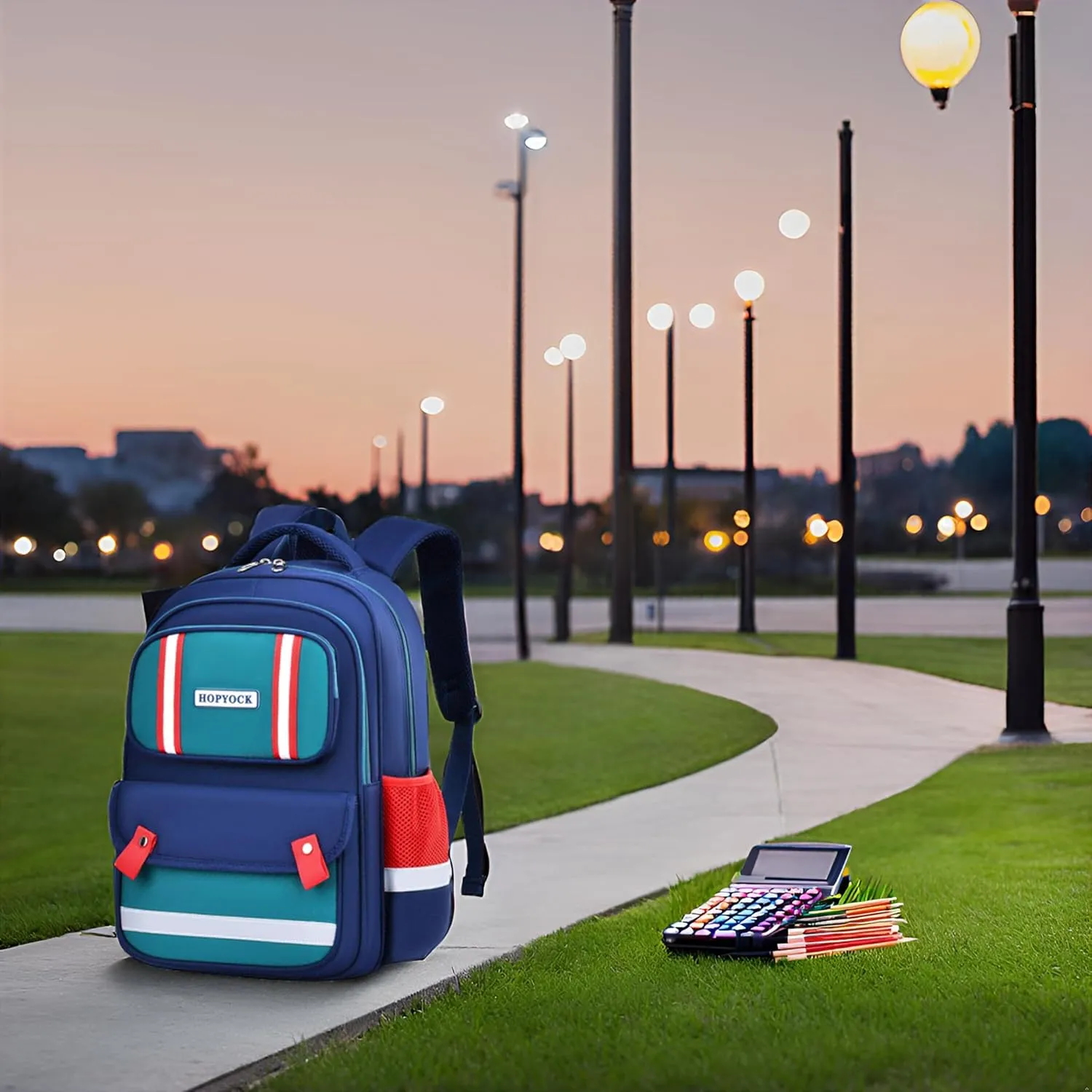 HOPYOCK-School Bags for Boys Girls Kids,Multi-Pocket Unisex Children Backpacks with Night Reflection Primary School Backpack