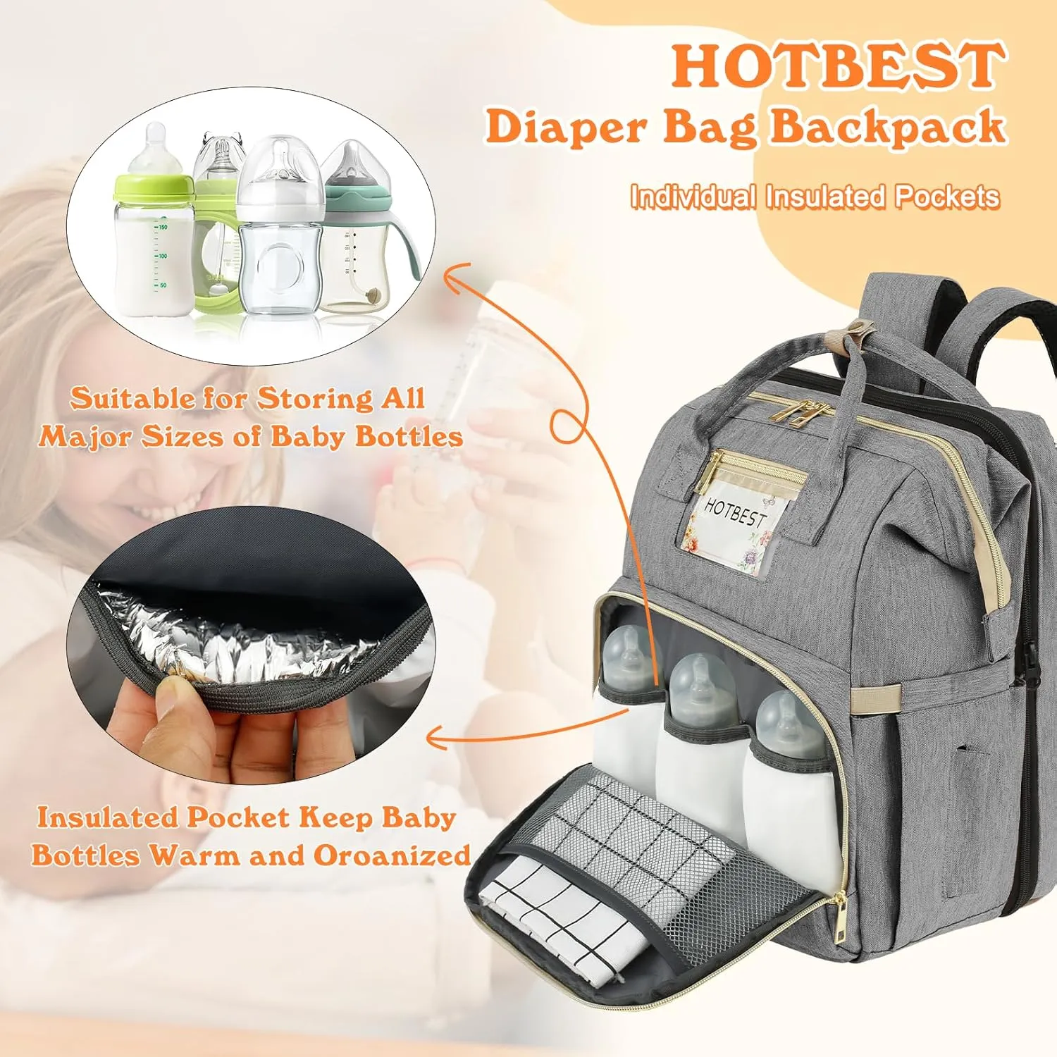 HOTBEST Backpacks, Gray, with Shade Cloth