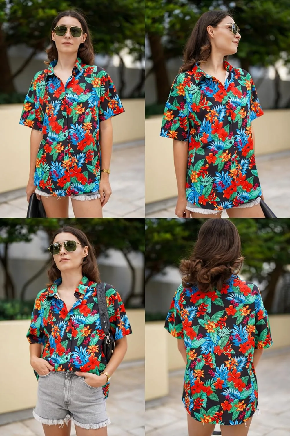 HOTOUCH Womens Hawaiian Shirts Button Up Casual Floral Tropical Shirt Summer Beach Shirt Cool Short Sleeve Blouse Tops