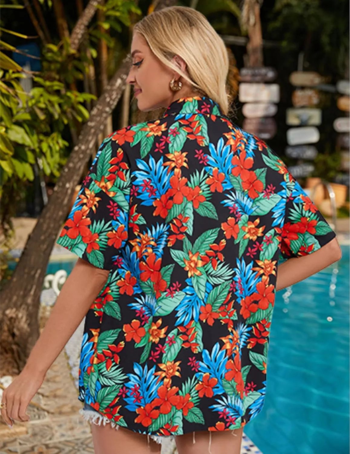 HOTOUCH Womens Hawaiian Shirts Button Up Casual Floral Tropical Shirt Summer Beach Shirt Cool Short Sleeve Blouse Tops