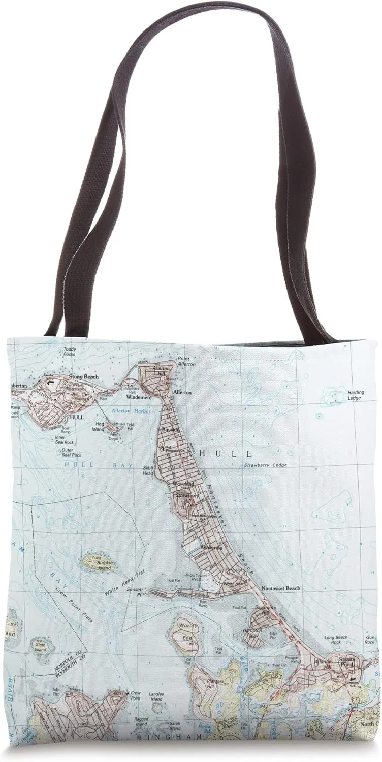 Hull and Nantasket Beach MA Map Tote Bag