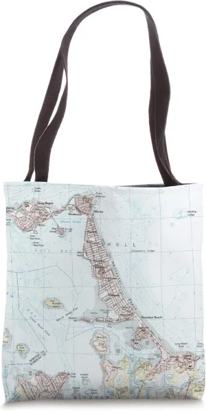 Hull and Nantasket Beach MA Map Tote Bag