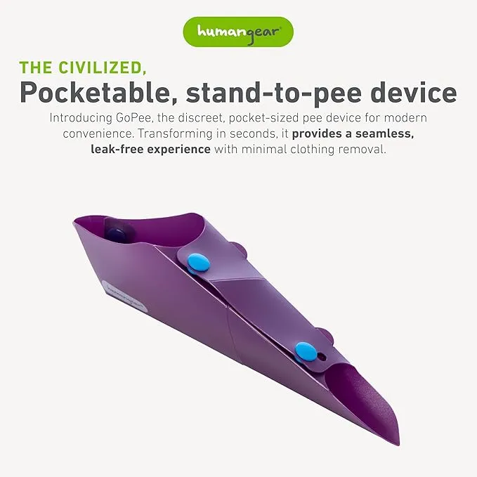 humangear GoPee Female Urination Device, Folds Transforms Instantly to Flat Pocketable Stand to Pee, Pee Easily Fully Clothed, Comfortable, Ultra-Compact, Reusable, Travel Outdoors, Includes Case