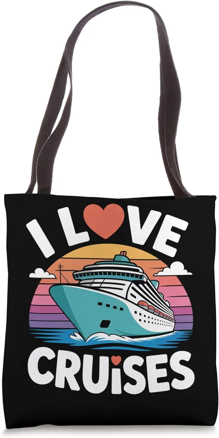 I Love Cruises Ocean Ship Sunset Tote Bag