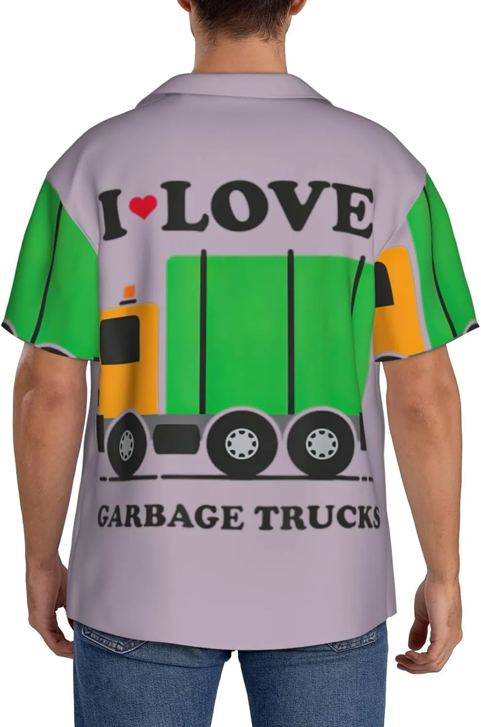 I Love Garbage Trucks Print Men's Hawaiian Shirts Short Sleeve Button Down Pocket Tropical Vacation Clothes