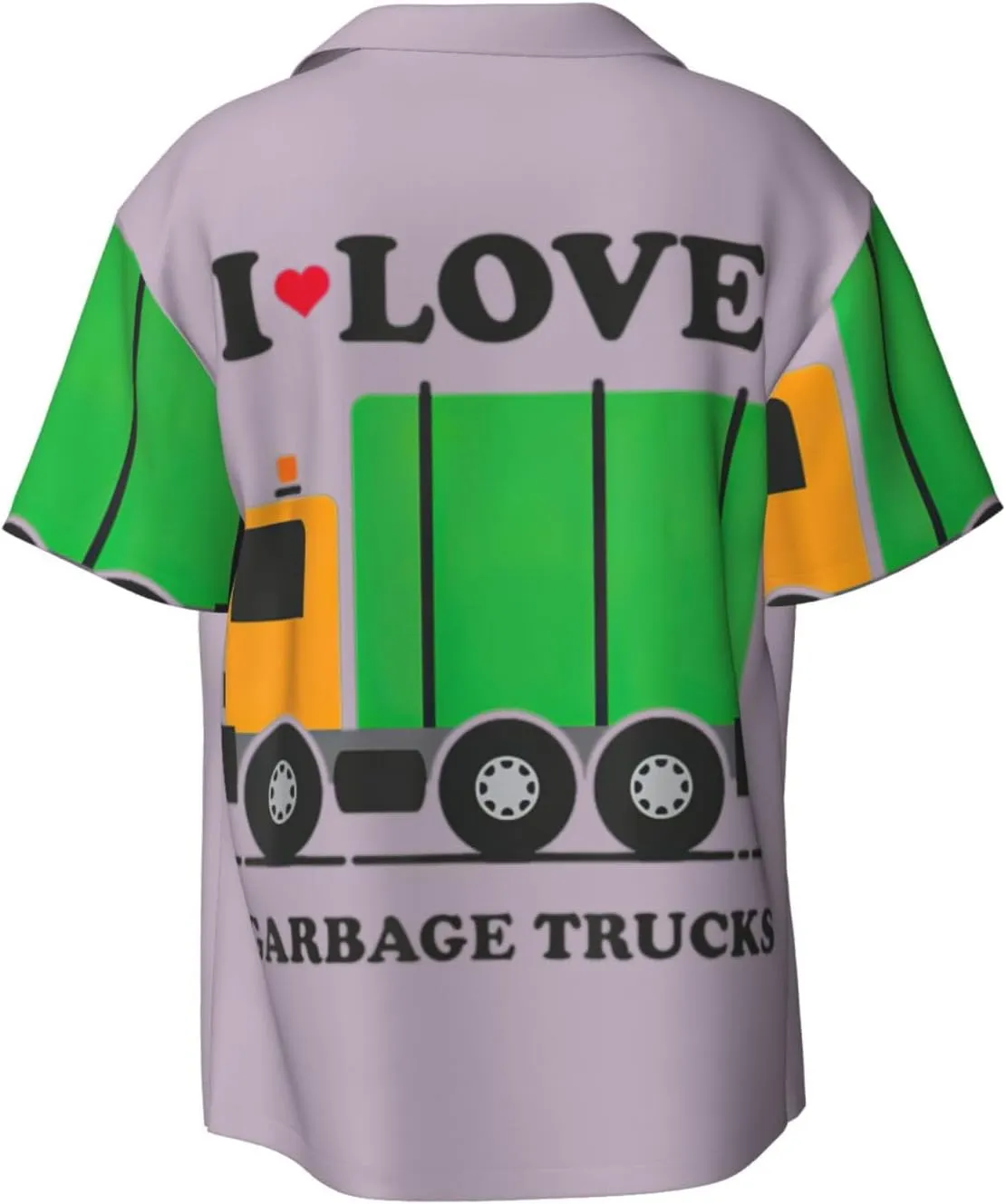 I Love Garbage Trucks Print Men's Hawaiian Shirts Short Sleeve Button Down Pocket Tropical Vacation Clothes