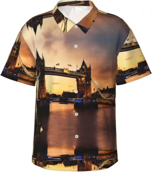 I Love London Print Beach Shirt Men Hawaiian Shirts Casual Short Sleeve Lightweight for Travel Vacation
