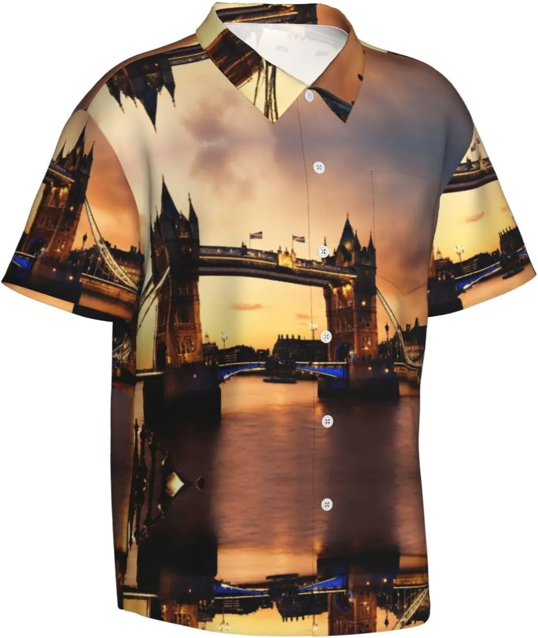 I Love London Print Beach Shirt Men Hawaiian Shirts Casual Short Sleeve Lightweight for Travel Vacation