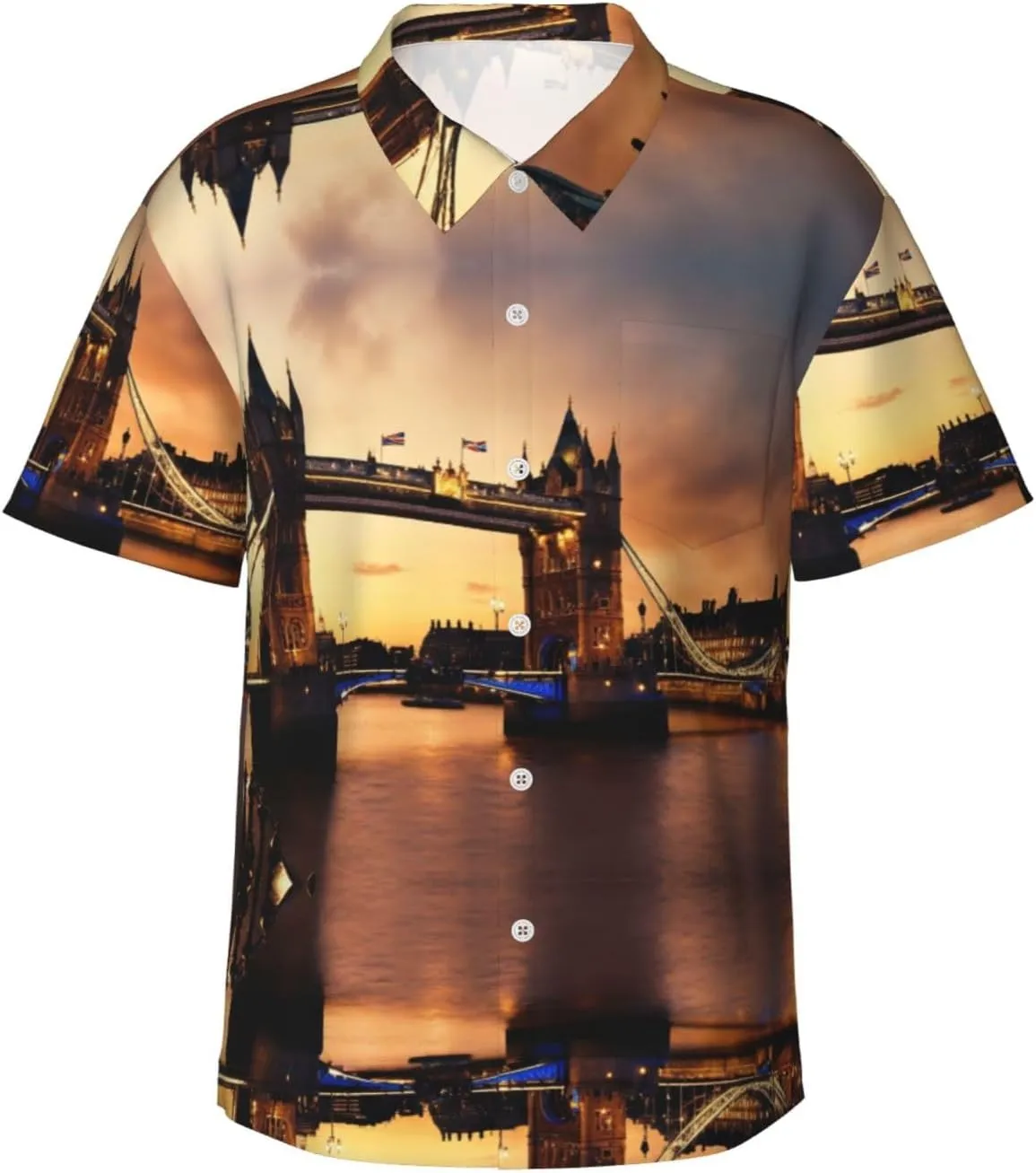 I Love London Print Beach Shirt Men Hawaiian Shirts Casual Short Sleeve Lightweight for Travel Vacation
