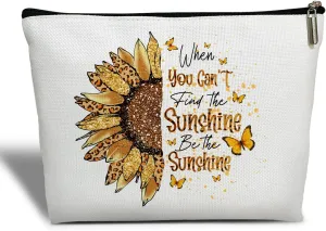 Inspirational Gift for Women Makeup Bag, Gift for Her, Mom, Daughter, Wife, Grandma, Teacher, When You Can't Find the Sunshine Be the Sunshine - Sunflower Makeup Bag Travel Toiletry Pouch -02