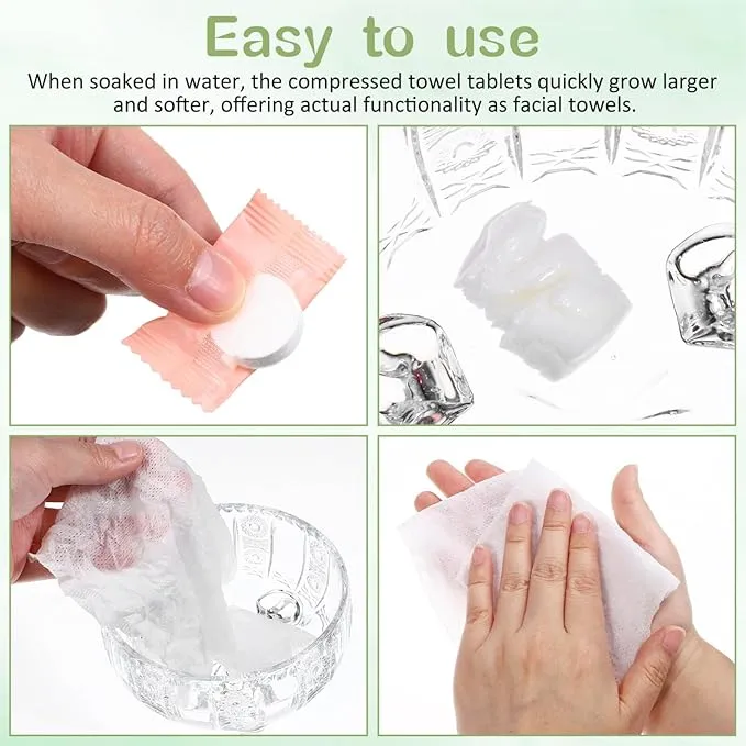 Ipetboom 100pcs Compressed Towel Mini Tablets Disposable Portable Face Towel Cotton Coin Tissue Hand Wipe for Travel, Camping, Hiking, Sport, Beauty Salon, Home