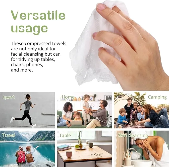 Ipetboom 100pcs Compressed Towel Mini Tablets Disposable Portable Face Towel Cotton Coin Tissue Hand Wipe for Travel, Camping, Hiking, Sport, Beauty Salon, Home