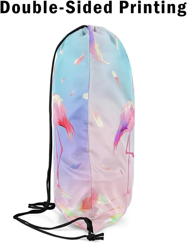 jejeloiu Flamingo Drawstring Backpack 13"x15.7" Tropical Flamingo Pattern Sports Gym String Bag Animal Decor Drawstring Bags Bird Print Waterproof Cinch Bag Sports Drawstring Sackpack