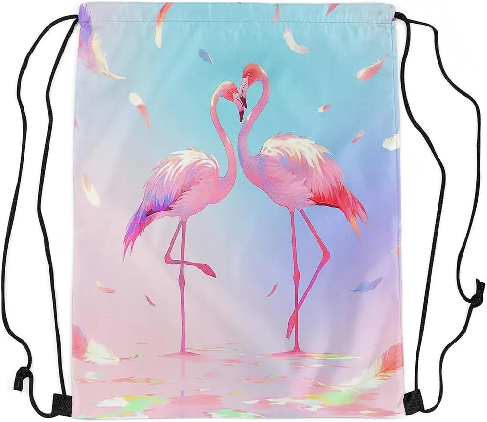 jejeloiu Flamingo Drawstring Backpack 13"x15.7" Tropical Flamingo Pattern Sports Gym String Bag Animal Decor Drawstring Bags Bird Print Waterproof Cinch Bag Sports Drawstring Sackpack