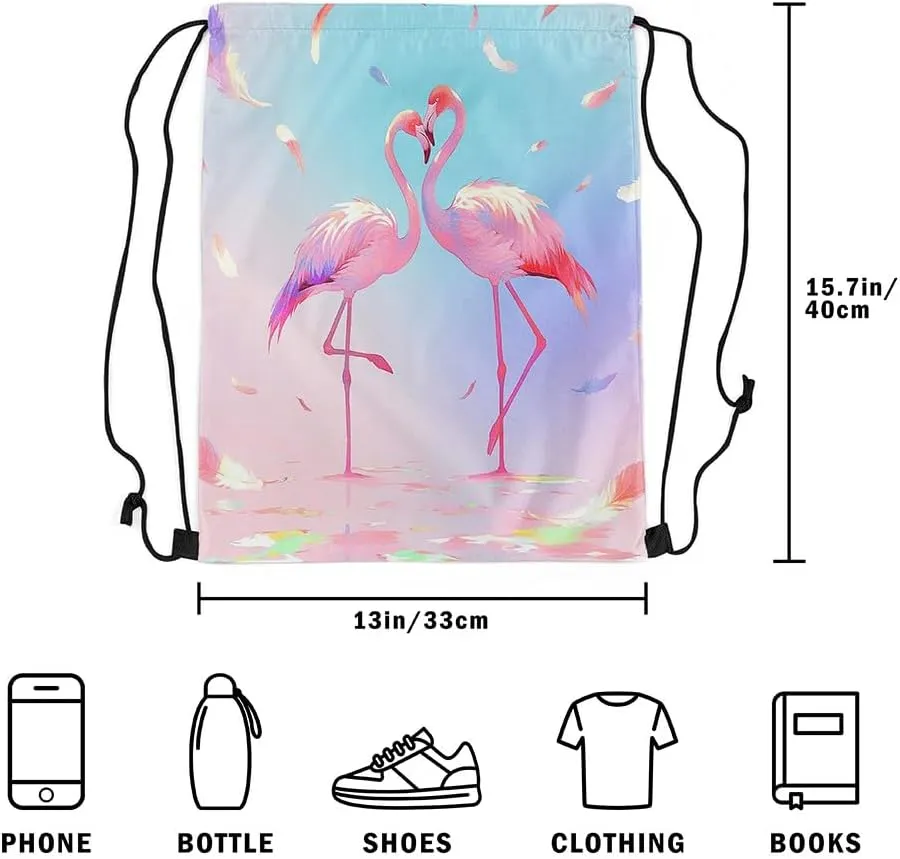 jejeloiu Flamingo Drawstring Backpack 13"x15.7" Tropical Flamingo Pattern Sports Gym String Bag Animal Decor Drawstring Bags Bird Print Waterproof Cinch Bag Sports Drawstring Sackpack