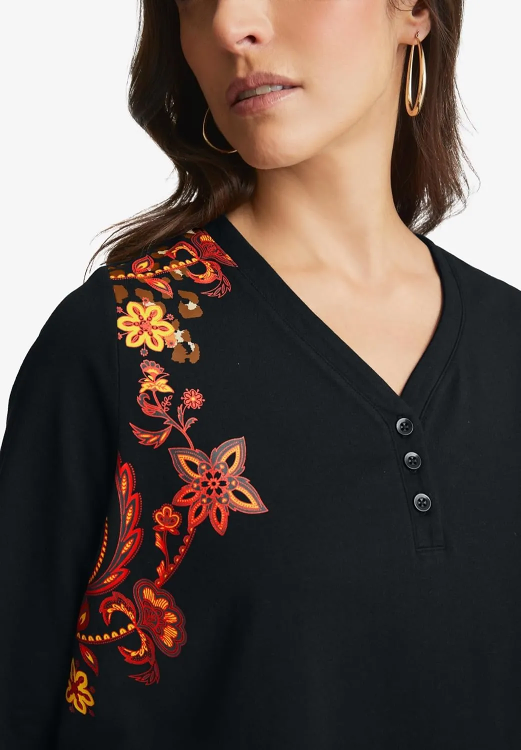 Jessica London Women's Plus Size Stretch Cotton Henley Top