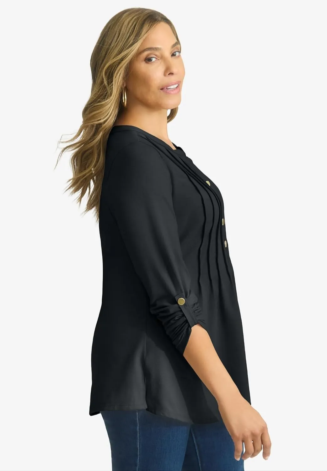 Jessica London Women's Plus Size Stretch Pleated Tunic