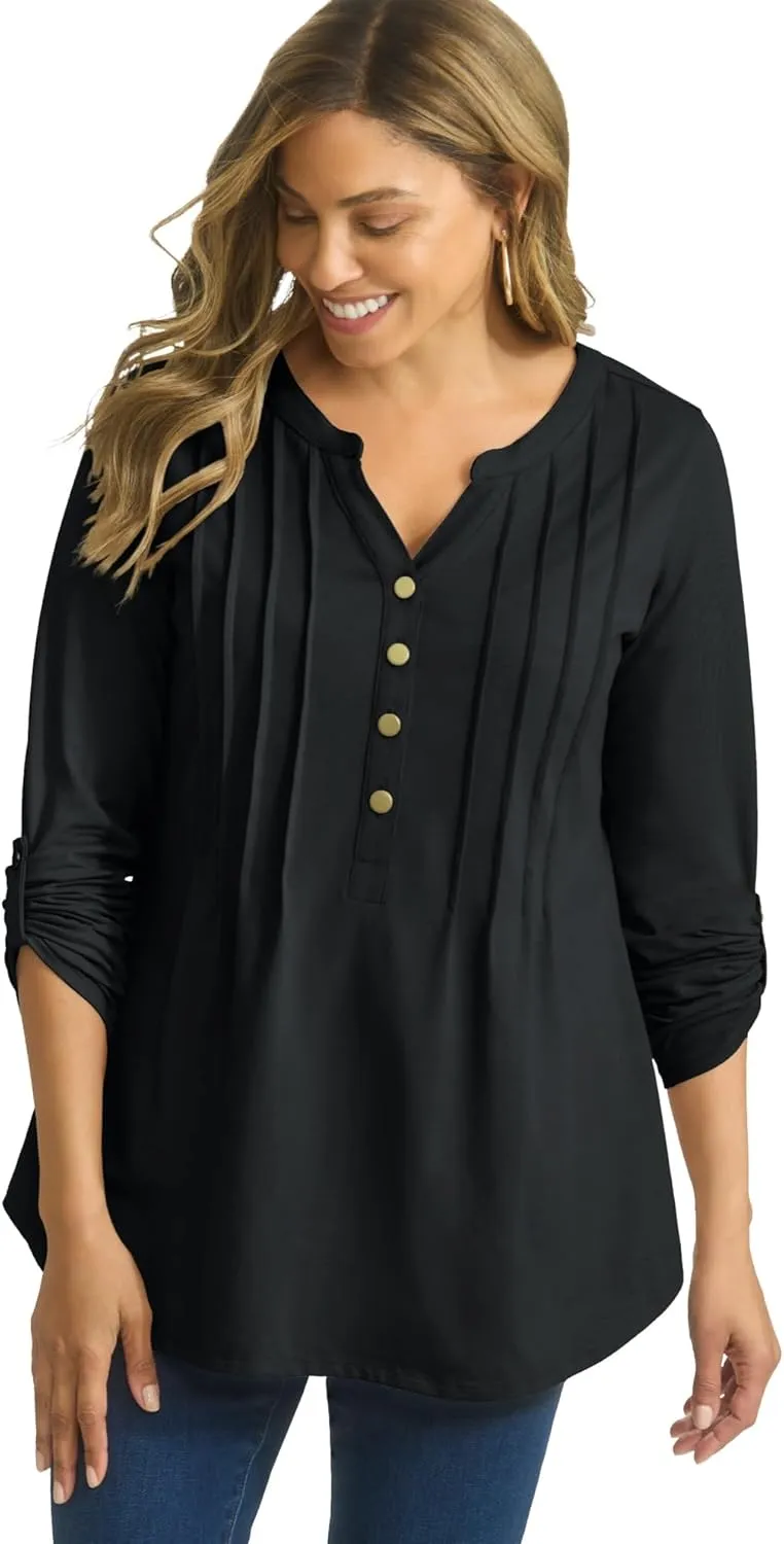 Jessica London Women's Plus Size Stretch Pleated Tunic