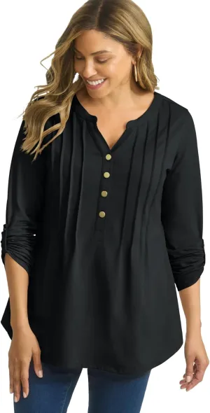 Jessica London Women's Plus Size Stretch Pleated Tunic