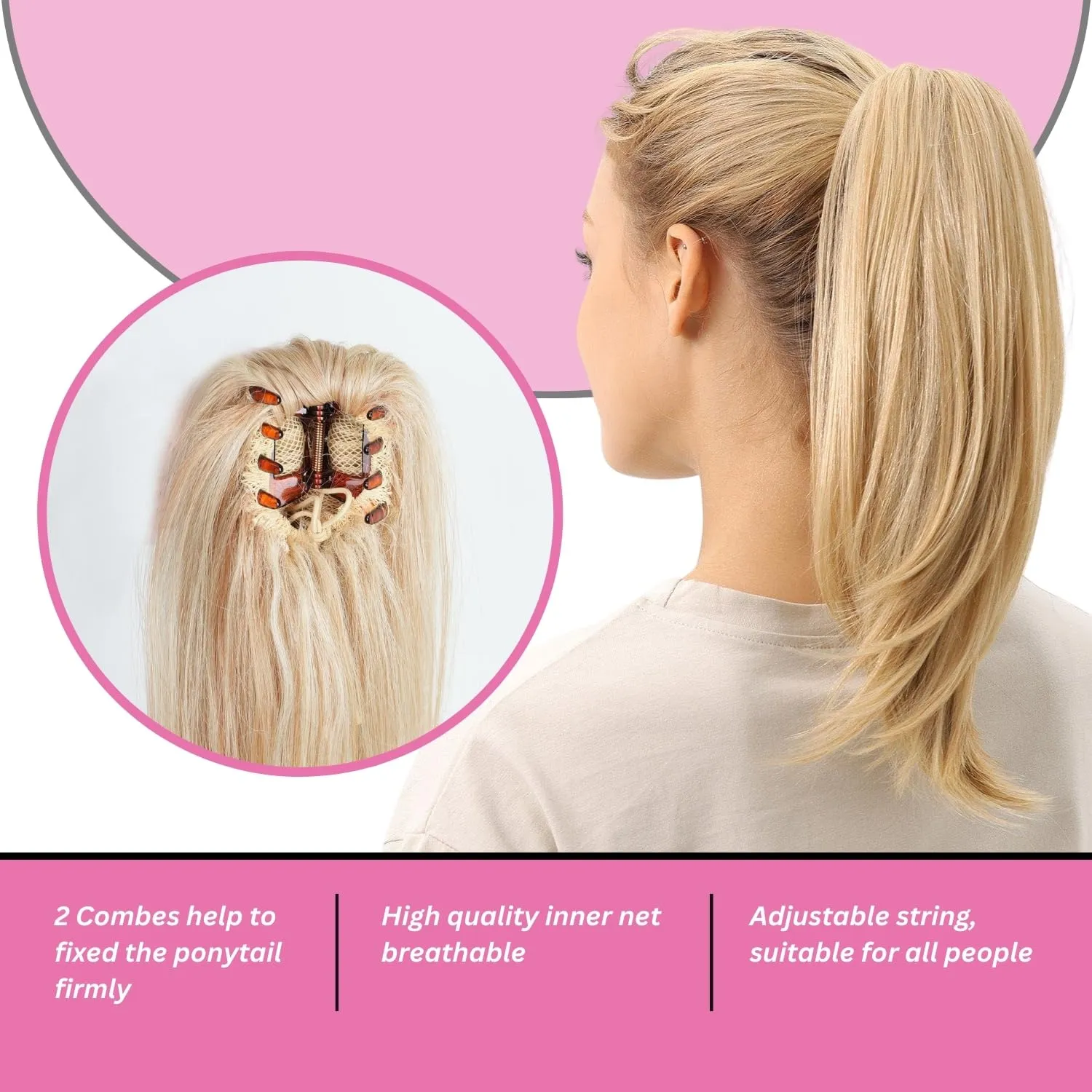 JUVABUN Straight ponytail 15''-Beach Blonde|Claw Clip In Ponytail Hair Extensions | Synthetic clips pony tails hair extensions |Hair Extensions for Women|Straight ponytail extension real human hair