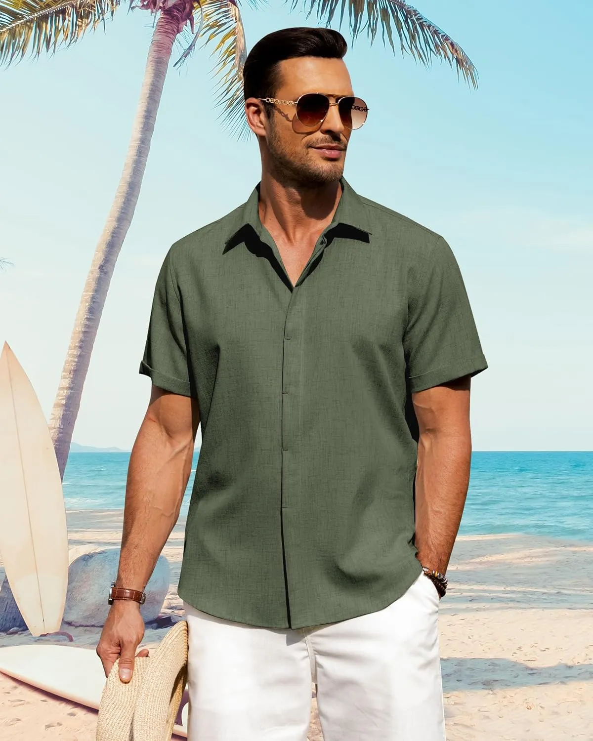 J.VER Men's Linen Shirts Casual Short Sleeve Button Down Shirt Beach Summer Vacation Holiday Wedding Cotton Tops