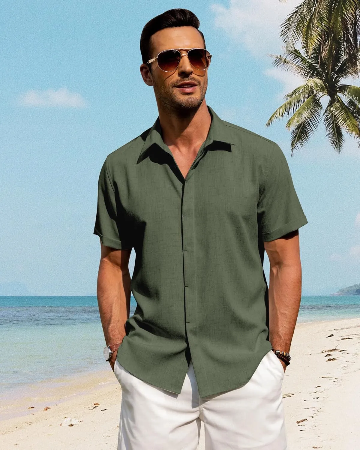 J.VER Men's Linen Shirts Casual Short Sleeve Button Down Shirt Beach Summer Vacation Holiday Wedding Cotton Tops